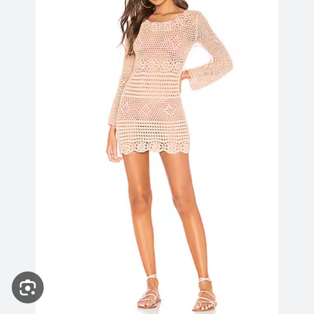 Majorelle Beige Crochet Mini Dress